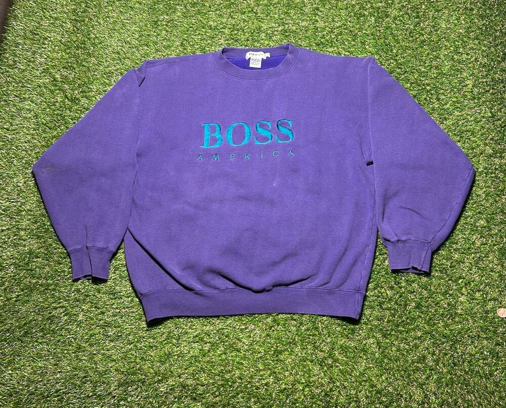 Vintage BOSS America Embroidered Logo Purple Crewneck Sweatshirt